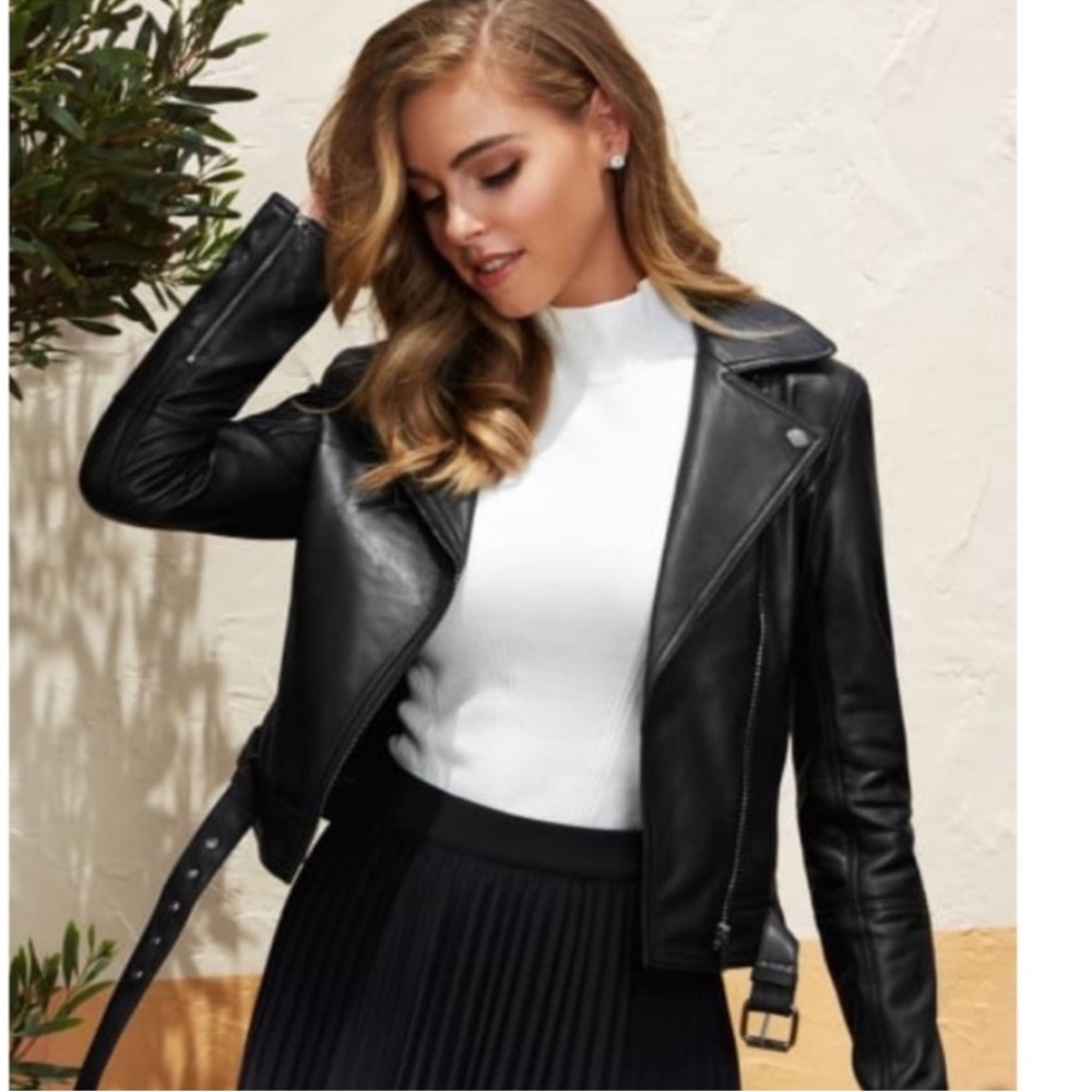 (NEW) MARCIANO 100% Leather Black Jacket with Removable Belt